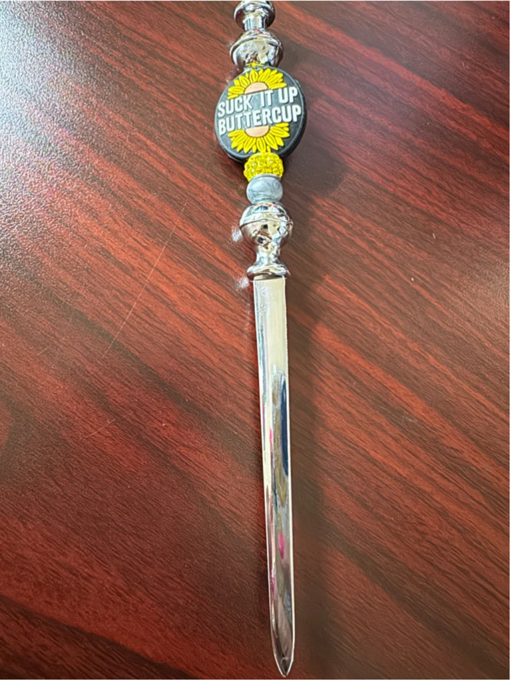 Handcrafted “Suck It Up Buttercup” Beaded Letter Opener